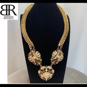BANANA republic bronze brown cream gem jewelled Embellished statement necklace
